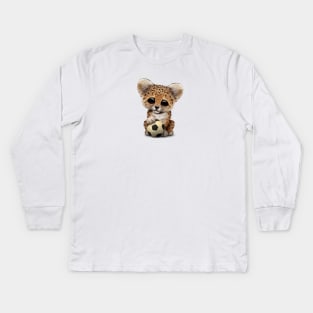 Leopard Cub With Football Soccer Ball Kids Long Sleeve T-Shirt